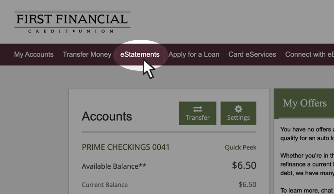 online banking, e-statement access