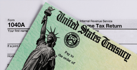 Tax form and tax refund check