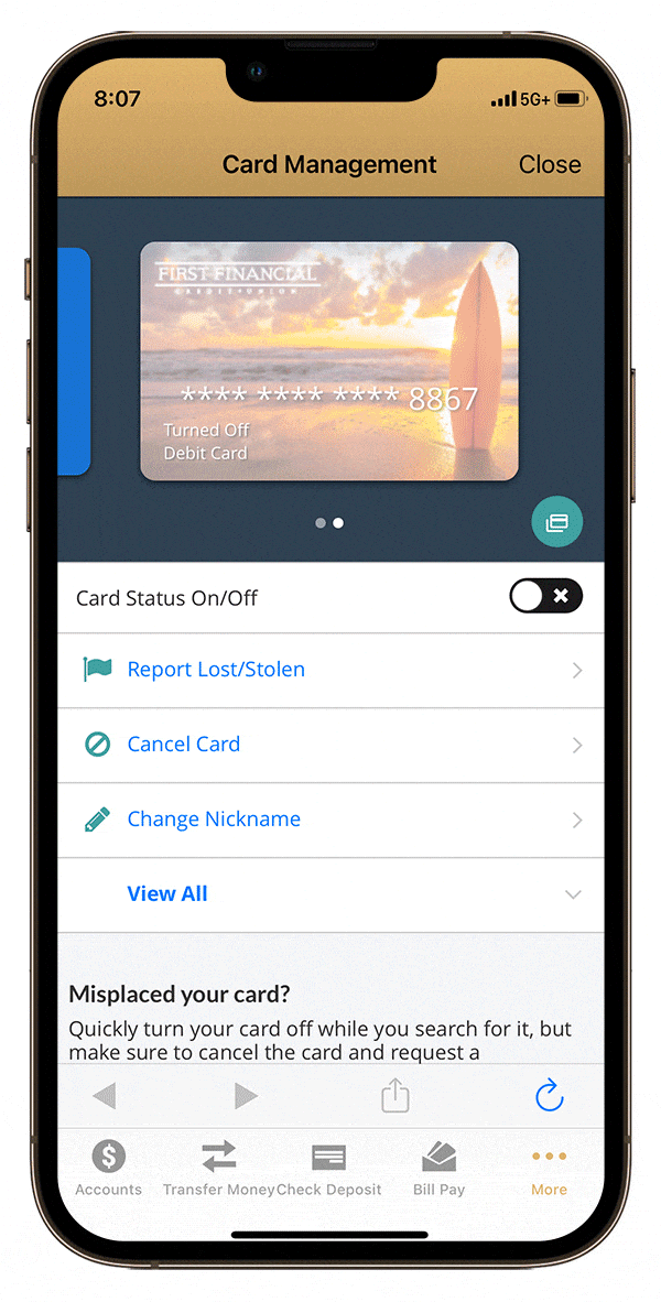 card management card status on/off 