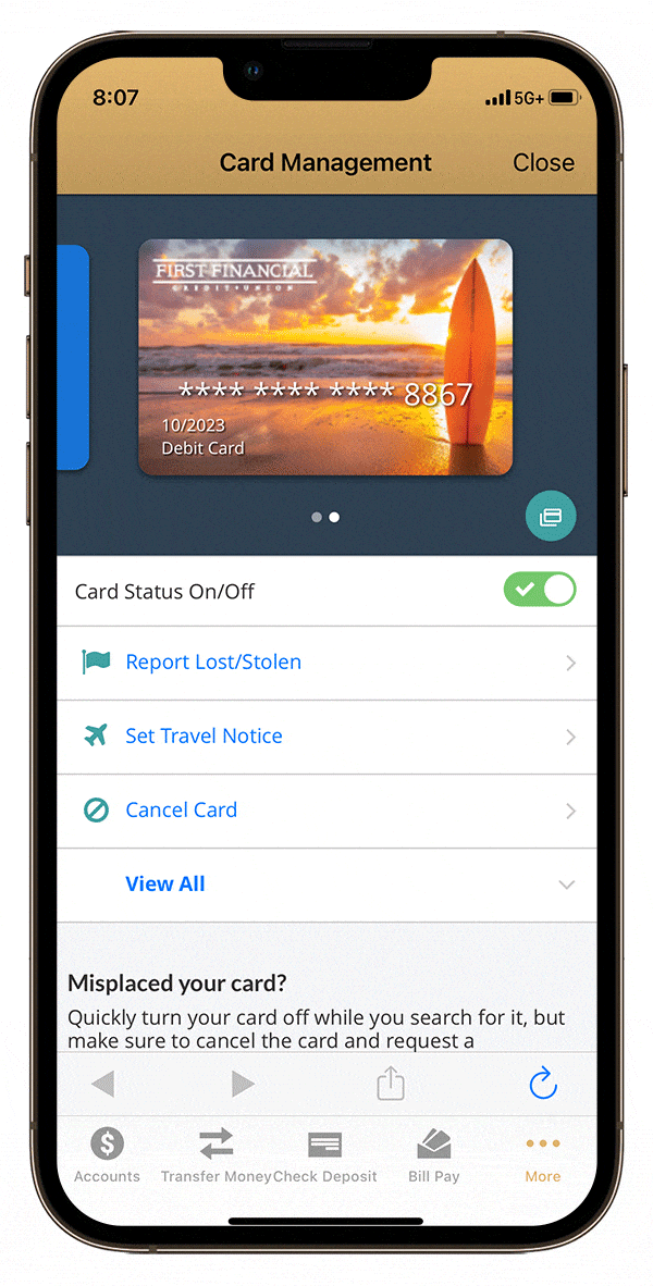card management Report cards as lost/stolen