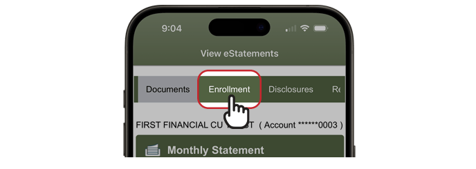 mobile banking enrollment in eStatement access