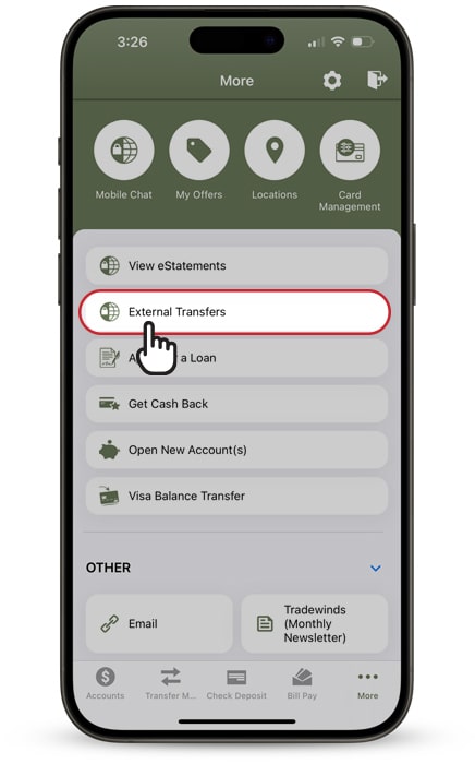 Tap External Transfers