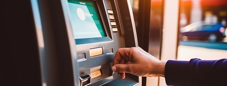 Person using an ATM machine.