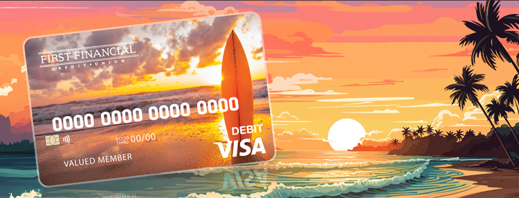 Visa Debit card on a hawaiian beach background. Visa Debit card on a hawaiian beach background.