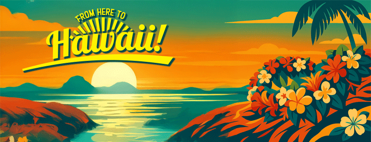 Vintage Hawaiian scenic view of the ocean at sundown