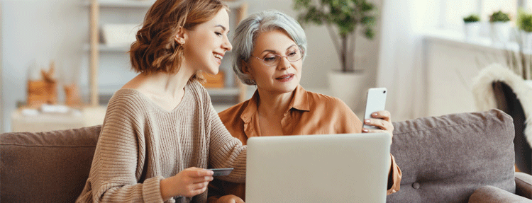 Woman enrolling in Online Banking and downloading mobile app