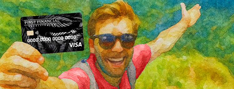 Man using his Visa Platinum card on a holiday trip