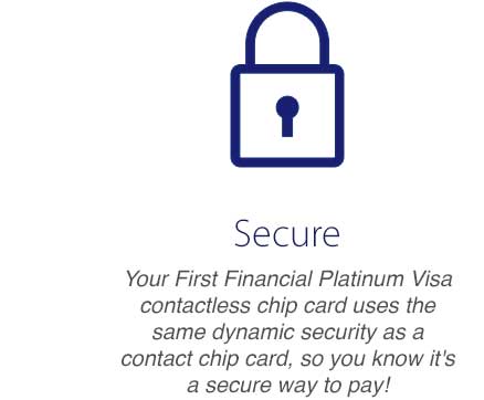 Secure - Your First Financial Platinum Visa contactless chip card uses the same dynamic security as a contact chip card, so you know it's a secure way to pay!